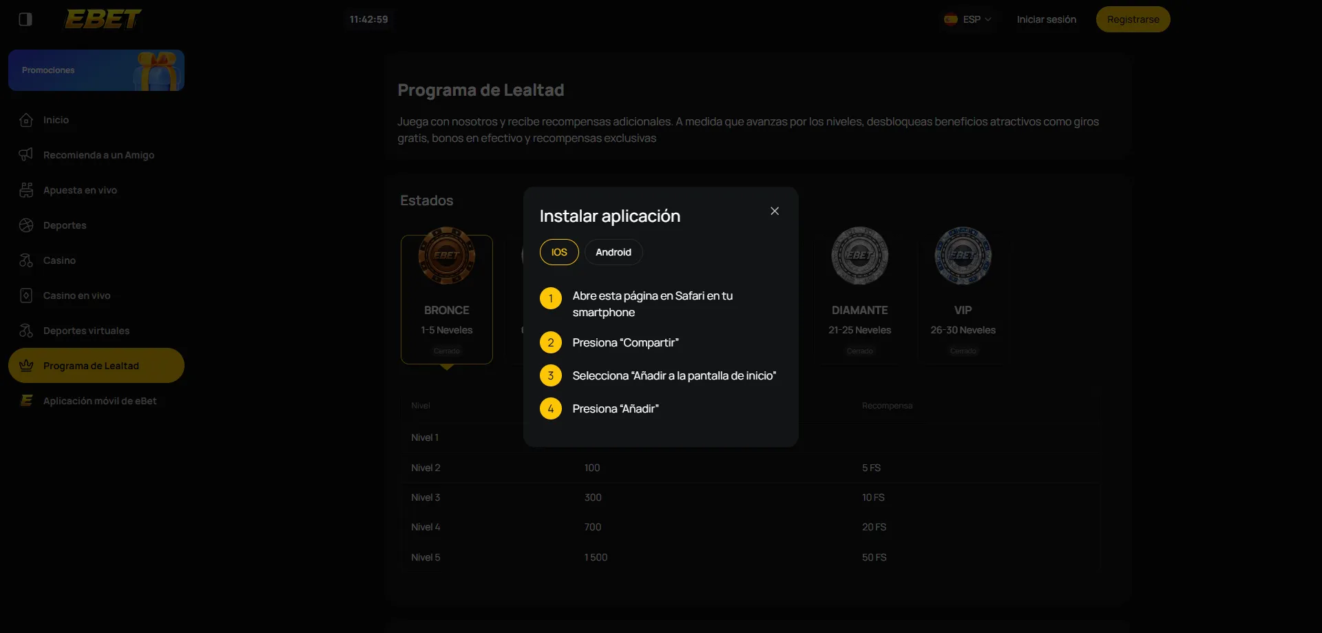 eBet Casino app para Android e iOS — descarga APK 2026