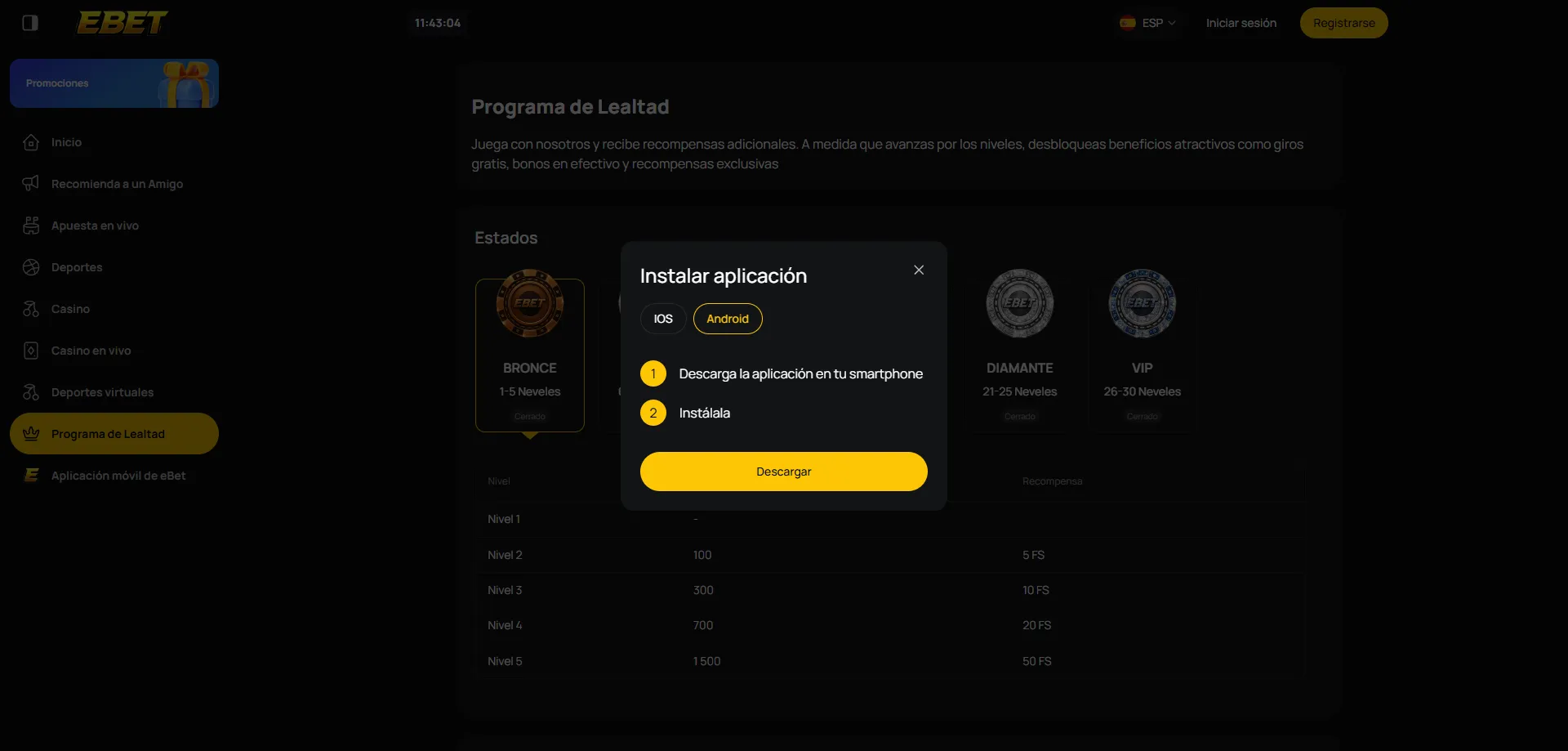 Aplicaci&oacute;n m&oacute;vil de eBet Casino para iOS y Android