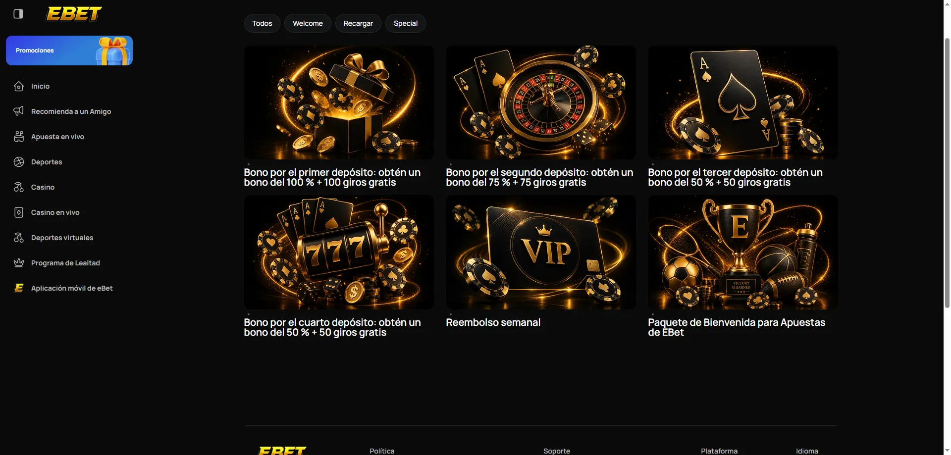 Bono de bienvenida eBet Casino hasta 200% para M&eacute;xico